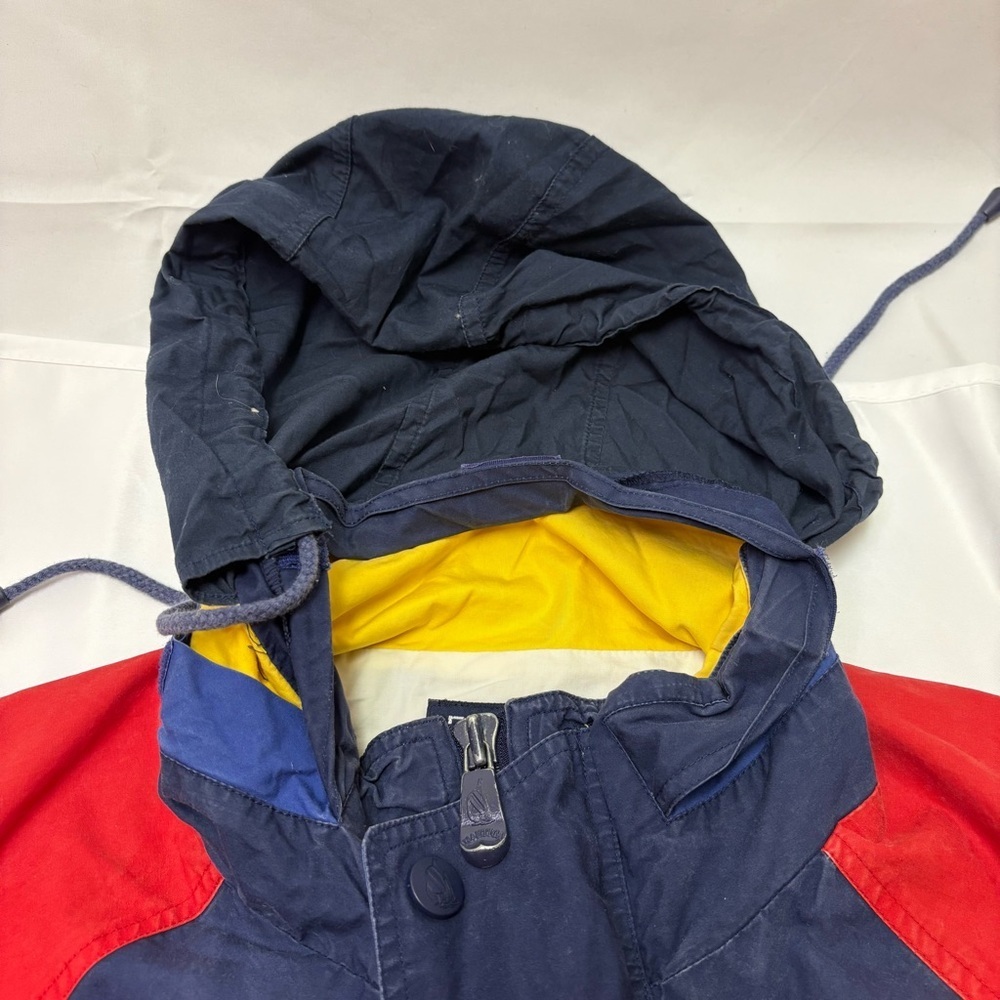 Vintage 90s Nautica Men’s Medium Tricolor Hooded Jacket Colour Block 100% Cotton - Picture 10 of 14